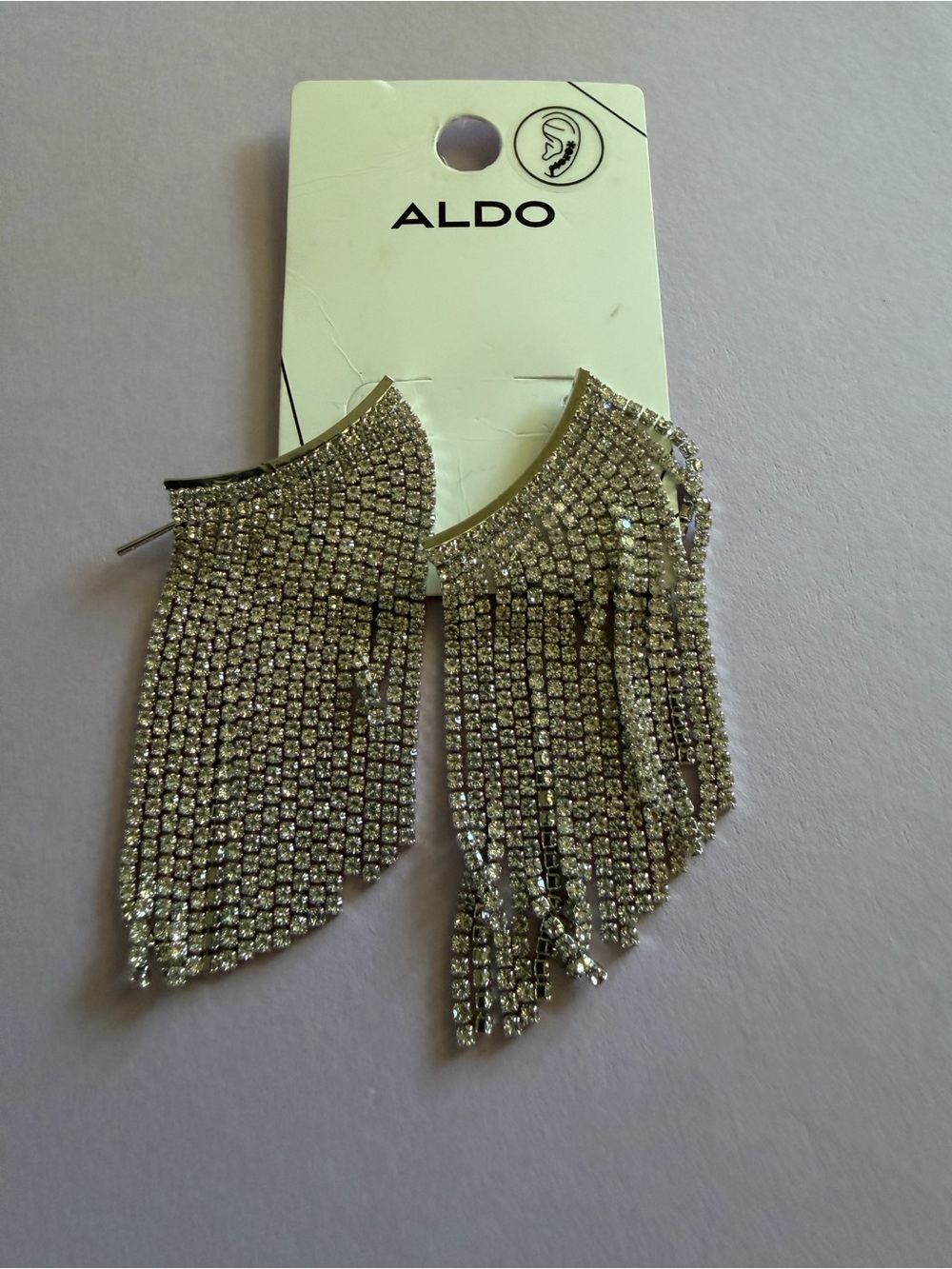 5cm. ALDO Silver Crystal Fringe Statement Earrings